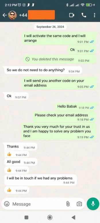 WhatsApp review from a MyrixTV customer