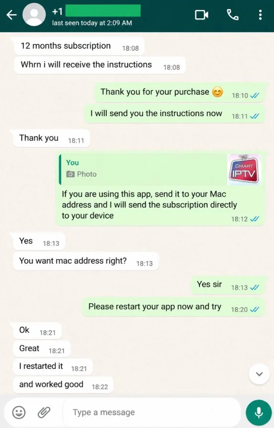 WhatsApp review from a MyrixTV customer